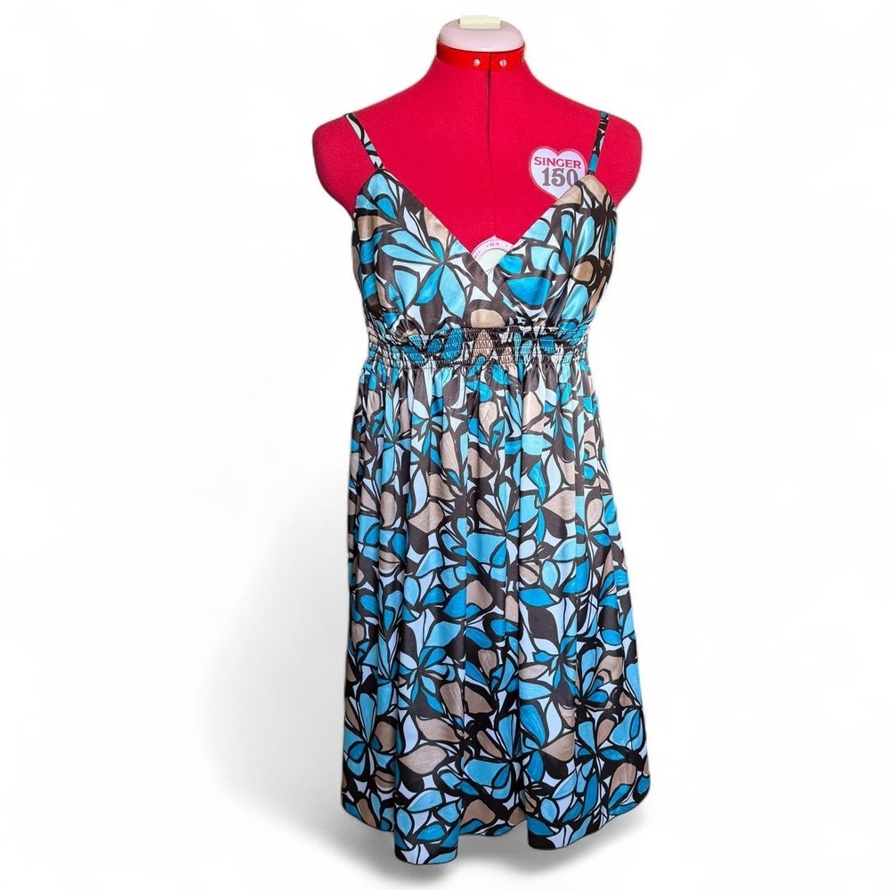 A. Byer Y2K Blue Brown Floral Satin Babydoll Dress Medium